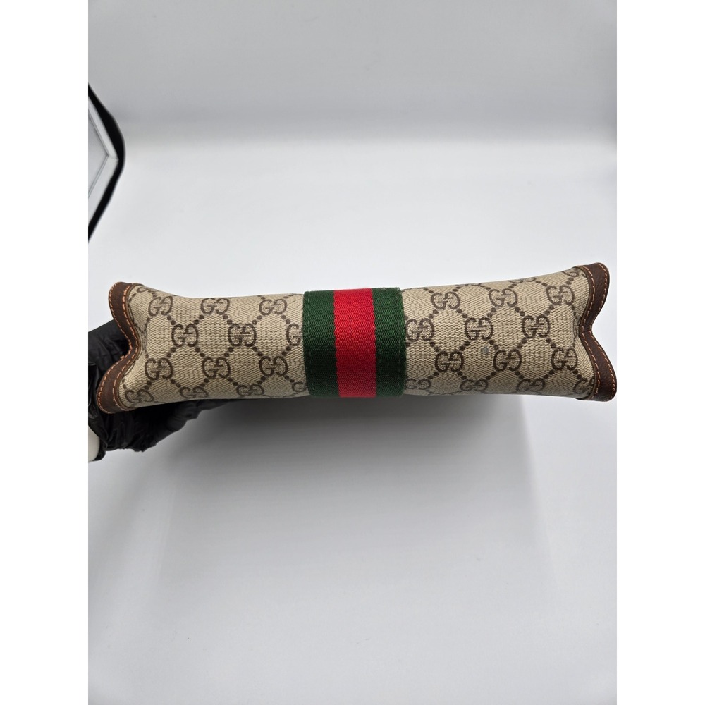 Vintage Gucci Clutch Bag GG Monogram Web Stripe Brown Leather Trim - Picture 4 of 10